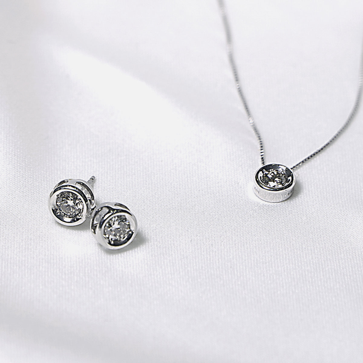 White Gold Necklace and Earring Set | Meicel Jewelry Store